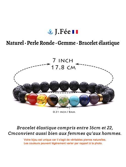 J.Fee Chakra Bracelet, Semi-Precious Gemstone Bracelet 8mm Beaded Stretch Bracelet Natural Stone Crystal Bracelet to for Women Men