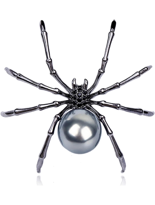 DREAMLANDSALES Victorian Style Mother of Pearl Body and Micro Pave Spider Brooches Pins Silver Tone (Black)