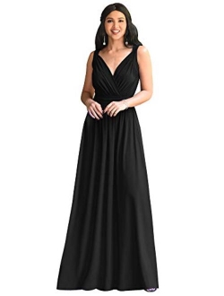 Womens Long Sleeveless Flowy Bridesmaid Cocktail Evening Gown Maxi Dress