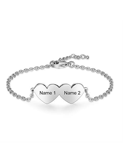 kaululu Personalized Name Bracelets for Women Hearts Bracelet Women's Link Bracelets with Name Adjustable Girls' Bracelets Custom Engraved Bracelets for Mother Wife BFF C