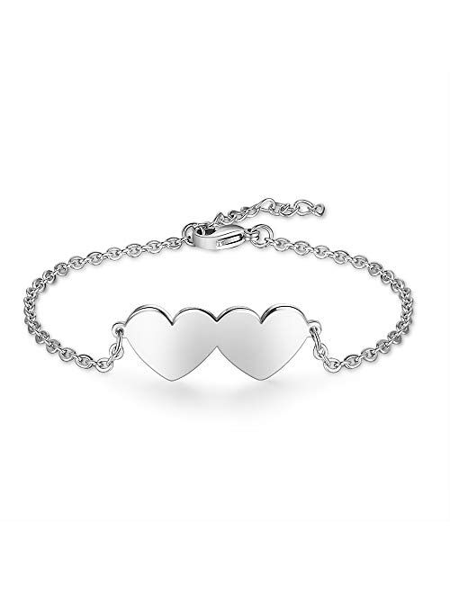 kaululu Personalized Name Bracelets for Women Hearts Bracelet Women's Link Bracelets with Name Adjustable Girls' Bracelets Custom Engraved Bracelets for Mother Wife BFF C