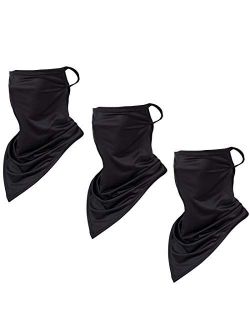 3 Pack Face Bandana Neck Gaiter with Ear Loops, UV Sun Protection Reusable Triangle Cloth Scarf Balaclava for Women Men