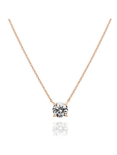 PAVOI 14K Gold Plated Swarovski Crystal Solitaire 1.5 Carat (7.3mm) CZ Dainty Choker Necklace | Gold Necklaces for Women