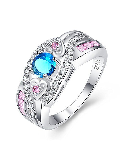 Veunora 925 Sterling Silver Created 5x5mm Blue and Pink Topaz Filled Twisted Ring Band for Women
