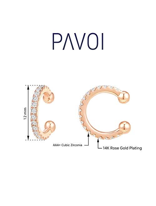 PAVOI 925 Sterling Silver 14K Gold Plated Cubic Zirconia Sparkling Round Huggie Ear Cuff Gold Earrings for Women | Clip On Cartilage