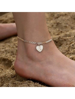 IEFSHINY Ankle Bracelets for Women Initial Anklet, Mariner Chain Letter Anklet with Initials Cute Summer Anklets Gold Anklets Bracelets for Women Girls