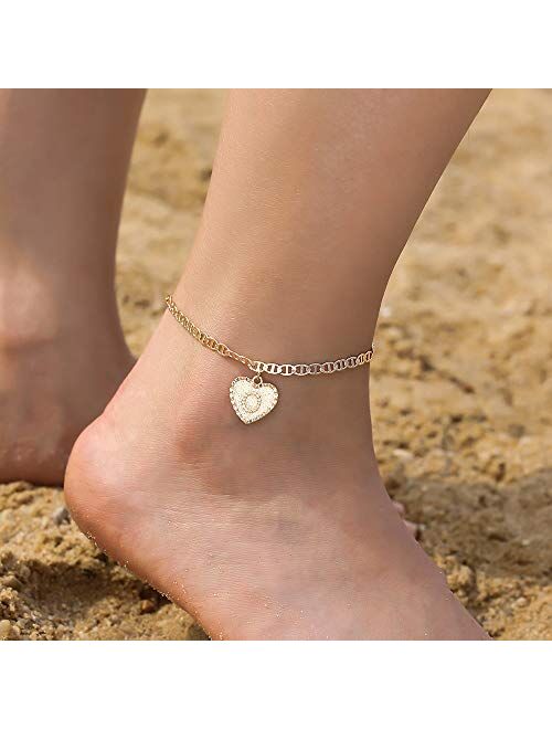 IEFSHINY Ankle Bracelets for Women Initial Anklet, Mariner Chain Letter Anklet with Initials Cute Summer Anklets Gold Anklets Bracelets for Women Girls