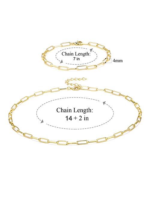 14K Gold Plated Dainty Paperclip Link Chain Necklace for Women Girls