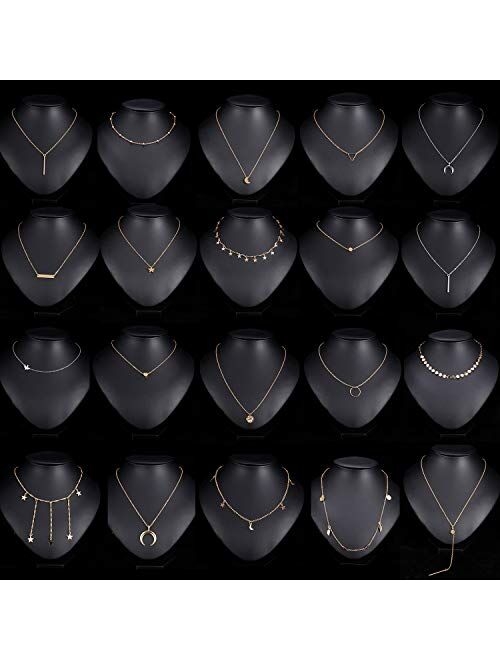 TAMHOO 20 PCS Multiple DIY Layered Choker Necklace for Women with Sexy Coin Moon Star Multilayer Choker Chain Y Necklaces Set Adjustable Gold Silver Bar Pendant Y Necklac