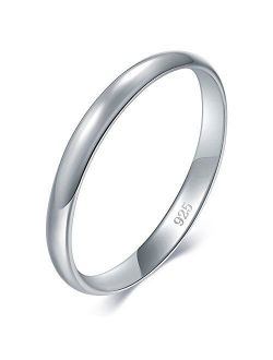BORUO 925 Sterling Silver Ring High Polish Plain Dome Tarnish Resistant Comfort Fit Wedding Band 2mm Ring 4-12