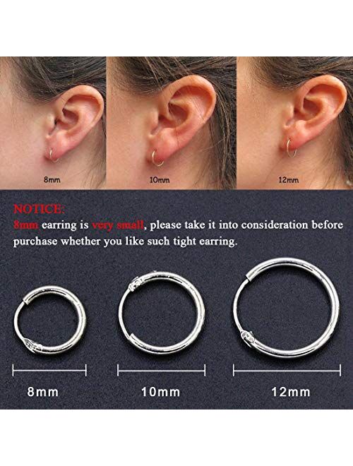 Cartilage Earring Small Hoop Earrings for Women Men Girls,4 Pairs of Hypoallergenic 925 Sterling Silver Tragus Earrings Silver Hoop Earrings 8mm/10mm/12mm/14mm 