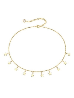 Turandoss Dainty Gold Choker Necklaces for Women - 14K Gold Plated Handmade Medallion Snake Link Chain Cross Star Moon Adjustable Simple Choker Necklaces for Women Jewelr