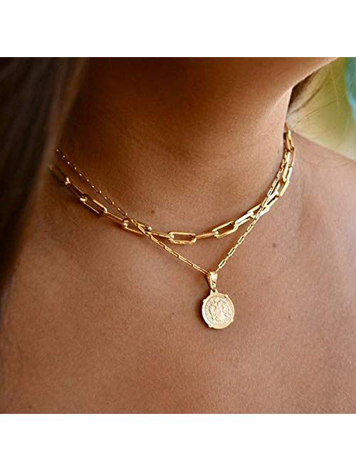 Turandoss Dainty Gold Choker Necklaces for Women - 14K Gold Plated Handmade Medallion Snake Link Chain Cross Star Moon Adjustable Simple Choker Necklaces for Women Jewelr