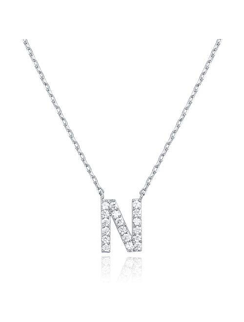 PAVOI 14K White Gold Plated Cubic Zirconia Initial Necklace | Letter Necklaces for Women