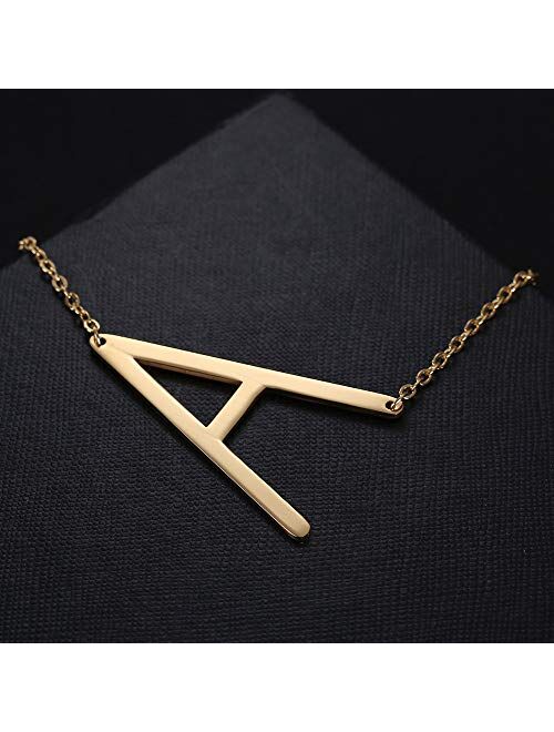 MOMOL Sideways Initial Necklace 18K Gold Plated Stainless Steel Large Big Letters Pendant Necklace Script Name Monogram Necklaces for Women