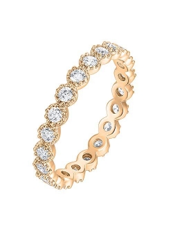 14K Gold Plated Rings Cubic Zirconia Band | Marquise Milgrain Eternity Bands | Gold Rings for Women