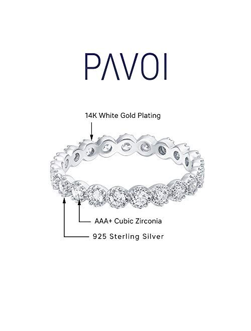 PAVOI 14K Gold Plated Rings Cubic Zirconia Band | Marquise Milgrain Eternity Bands | Gold Rings for Women