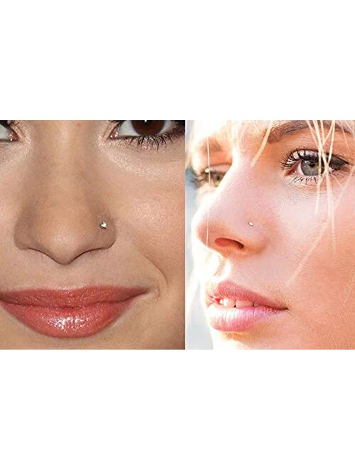 MODRSA 18G Nose Rings Hoop Surgical Stainless Steel Nose Rings Studs Screw L-Shaped Nose Stud Tragus Cartilage Helix Earrings Hoop Nose Piercing Jewelry for Women Set