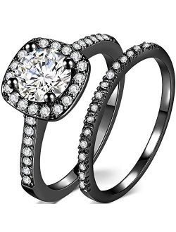 Silver Rose Gold 1.5 Carat Wedding Engagement Eternity Bridal Ring Set