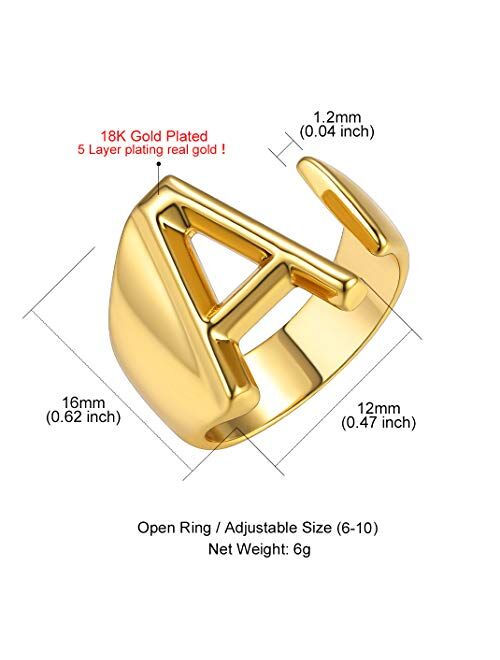 GoldChic Jewelry Personalized Gold Bold Initial Letter Open Ring Adjustable Women Statement Rings Party|Womens Signet Ring|18K Gold Plated Open Alphabet Rings|Letter A to