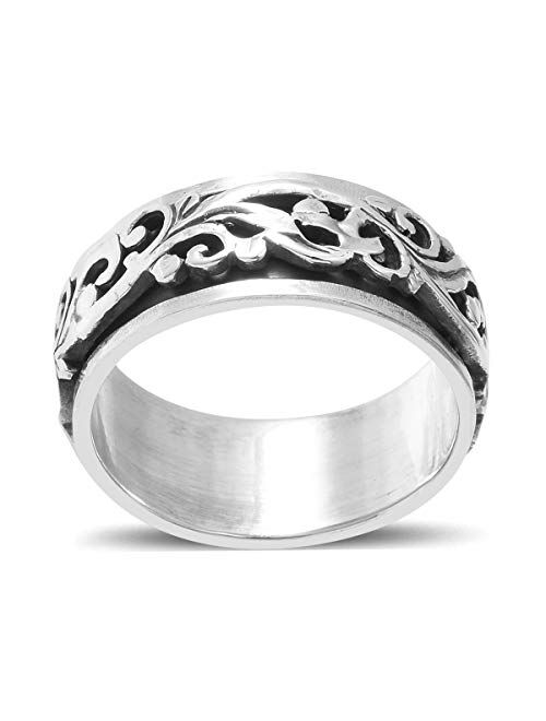 Mens Womens Spinner Band Ring 925 Sterling Silver Statement Boho Handmade Fashion Jewelry for Women Moon Star Celtic Stress Relieving