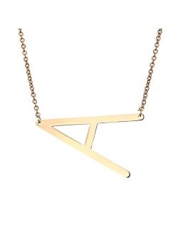 RINHOO Sideways Large Initial Necklace Gold Big Letter Script Name Stainless Steel Pendant Monogram Necklace for Women Gift(from Alphabet 26 A-Z)