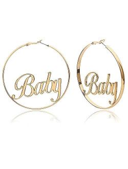 YRY Hoop Earrings Geometric Dangle Alloy Hollow Out Letters Star Baby Engraving Earrings Jewelry for Womens Girls
