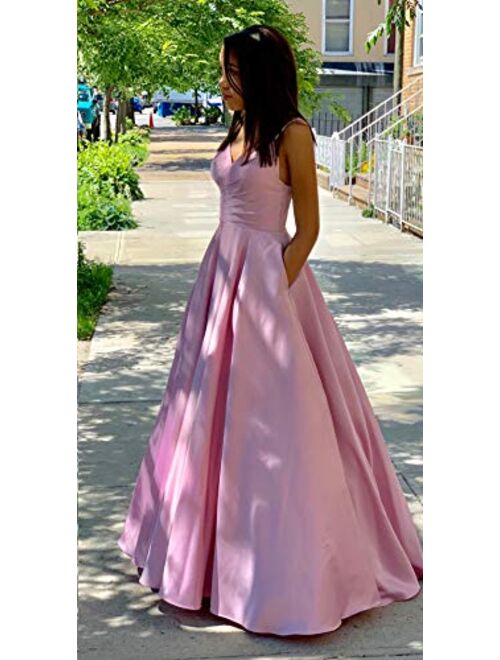 WuliDress Women's Strap A Line Satin Prom Dress Evening Party Dress Ruched Bodice