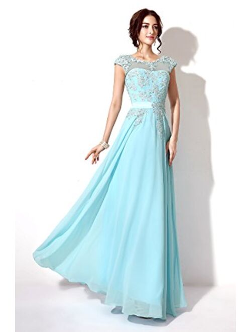Belle House Women's Chiffon Evening Dresses for Formal Party Long Lace Appliques Prom Gowns 2020