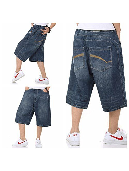 IDEALSANXUN Mens Summer Casual Plus Size Loose Fit Jeans Denim Shorts