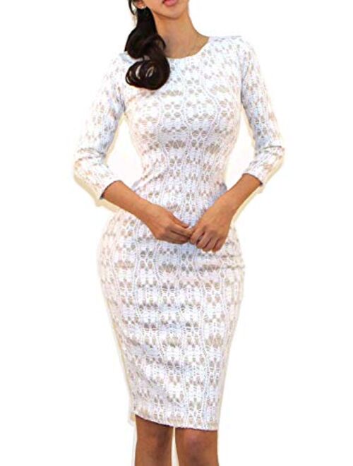 Vivicastle Women's USA Wear to Work Business 3/4 SLV Bodycon Pencil Dress