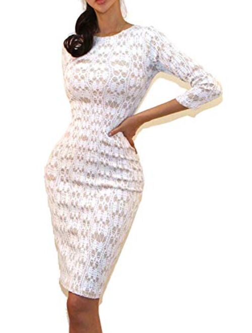 Vivicastle Women's USA Wear to Work Business 3/4 SLV Bodycon Pencil Dress