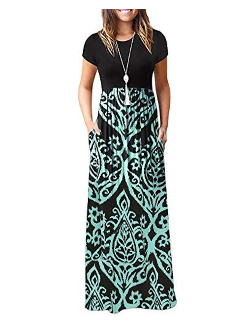 Zattcas Women's Floral Maxi Dress Short and 3/4 Sleeve Casual Long Printed Maxi Dresses with Pockets