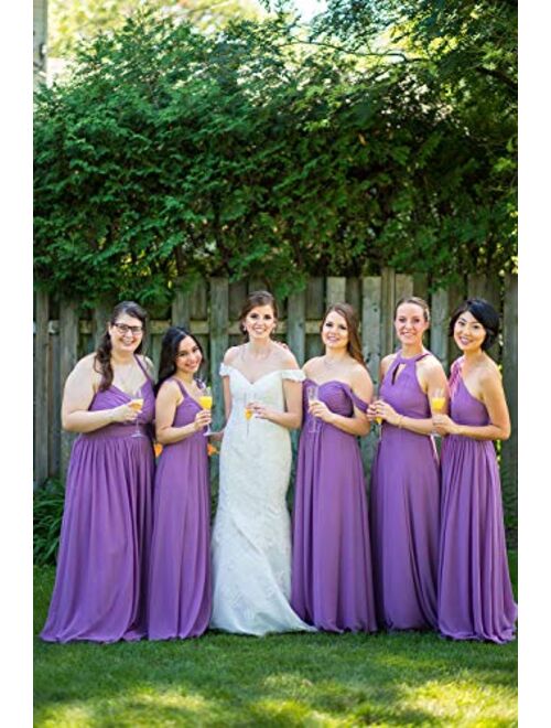 Women's Bridesmaid Dresses for Wedding Party Elegant Off Shoulder Evening Prom Dress Long Chiffon Formal Dress