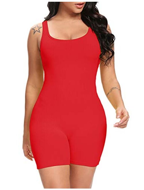 Fanuerg Womens Summer Sexy Ribbed Sleeveless Bodycon Rompers Shorts  Jumpsuits : : Clothing, Shoes & Accessories