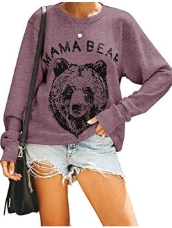 Womens Mama Bear Sweatshirt Crewneck Loose Fit Cute Long Sleeve Tops Graphic Fall Outfits Winter Clothes