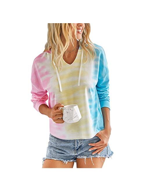 Women's Tie Dye Printed Long Sleeve Sweatshirt Round Neck Casual Loose Pullover Tops Shirts