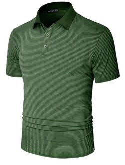 TAPULCO Dry Fit Golf Shirts for Men Stretch Tech Performance Ventilated Stripe Polo Athletic Casual Collared T-Shirt