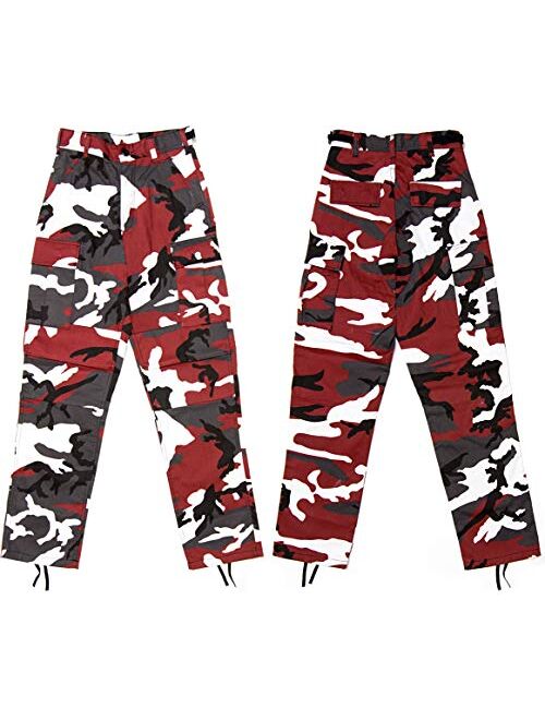 Red Camouflage Military BDU Pants Cargo Fatigues Fashion Trouser Camo Bottoms