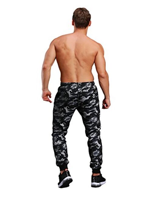 EKLENTSON Men's Closed Bottom Sweatpants Zipper Pockets Drawstring Camo Joggers Pants for Gym Workout