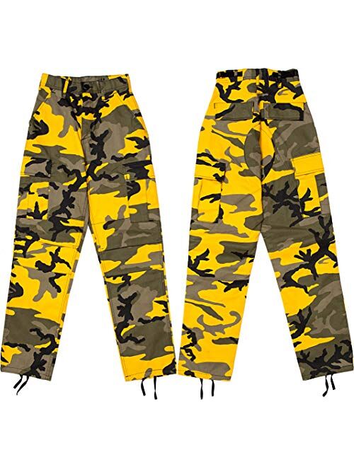 Yellow Camouflage Military BDU Pants Cargo Fatigues Fashion Trouser Camo Bottoms