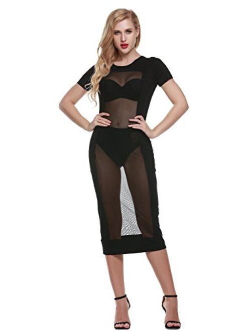 Sedrinuo Women's Summer See Through Mesh Dress Sexy Bodycon Party Club Dress