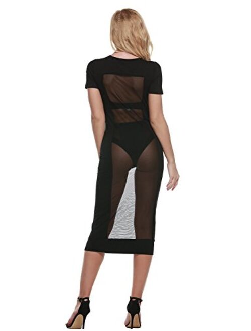 Sedrinuo Women's Summer See Through Mesh Dress Sexy Bodycon Party Club Dress