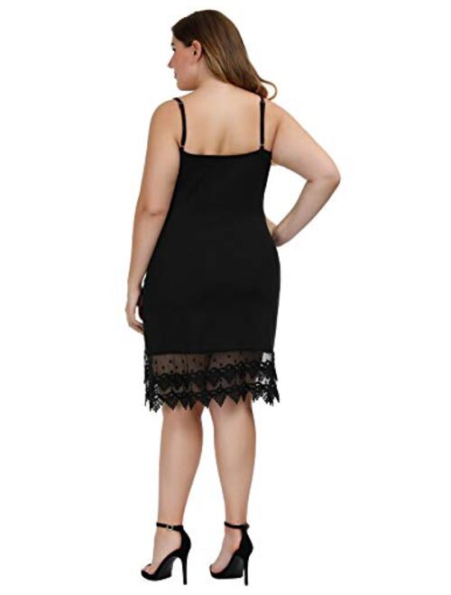 Women's Plus Size Adjustable Strap Slip Camisole Dress Extender with Lace Trim