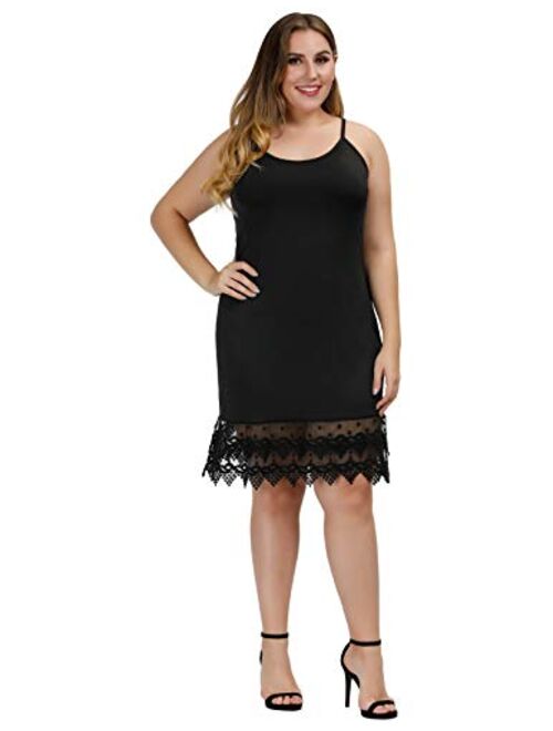 Women's Plus Size Adjustable Strap Slip Camisole Dress Extender with Lace Trim
