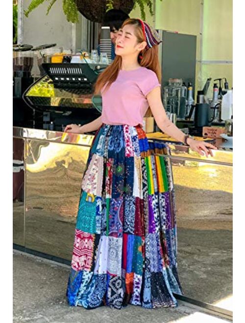Patchwork Skirt Long Boho Colorful Unique Gypsy Tiered Maxi Full Flared Rayon