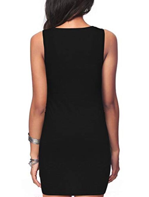 Manydress Womens Stretchy Crew Neck Sleeveless Ruched Body-Con Tank Shirt Dress MY026