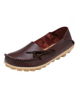DUOYANGJIASHA Women's Leather Loafers Slip On Flats Casual Round Toe Moccasins Wild Breathable Comfortable Driving Fashion Soft Shoes