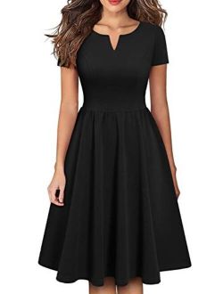 YATHON Women's Vintage Pleated Flared Swing A-Line Casual Party Work Dresses