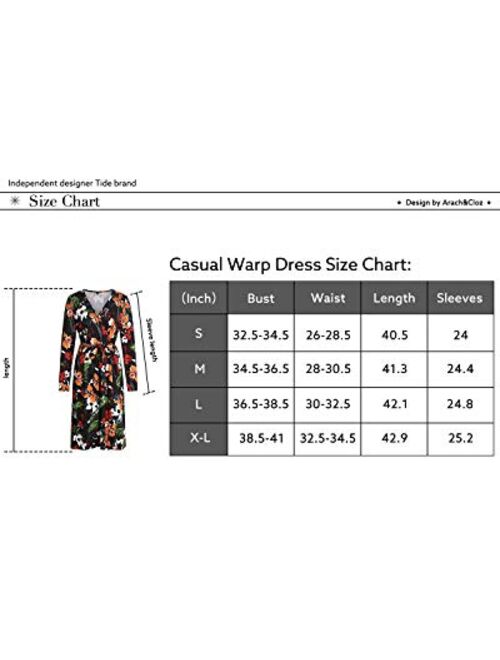 Arach&Cloz Women's Long Sleeves V-Neck Classic Midi Work Casual Wrap Dress with Belt